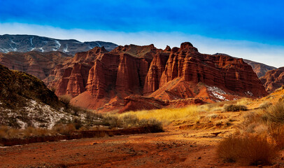 landscape, desert, canyon, rock, nature, mountain, sky, red, travel, kyrgyzstan, suluu terek, mountains, valley, blue, park, utah, scenic, sunset, sandstone, clouds, outdoors, view, stone