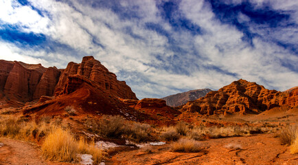 landscape, desert, canyon, rock, nature, mountain, sky, red, travel, kyrgyzstan, suluu terek, mountains, valley, blue, park, utah, scenic, sunset, sandstone, clouds, outdoors, view, stone