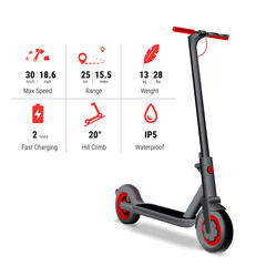 realistic electric scooter with specification and icons. Kick scooter performance concept. © Natureonion