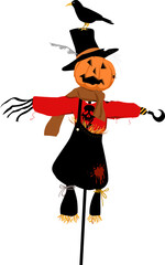 Halloween scarecrow with a Jack-o-lantern for a head, EPS 8 vector illustration