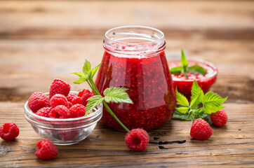 Homemade raspberry jam in the jar 