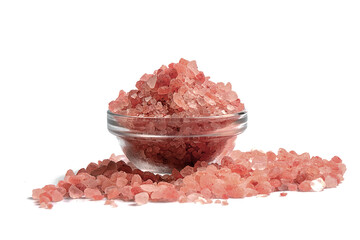 pink Himalayan salt on a white background