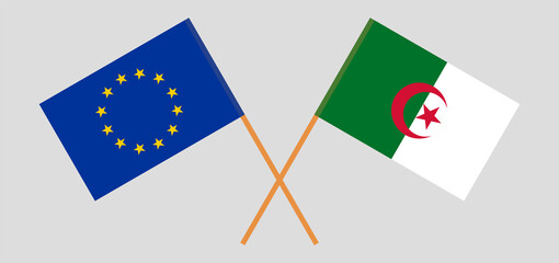 Crossed flags of Algeria and the EU