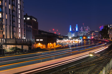 Fototapeta na wymiar Battersea power station Light trails