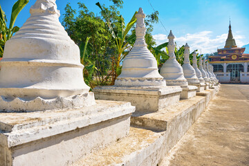 Fototapeta na wymiar Buddhist temple on a sunny day on Inle Lake, Myanmar.
