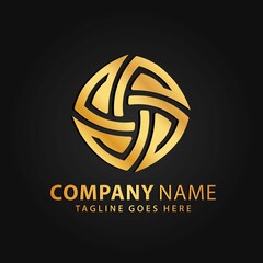 3D Gold Square Spinning Abstract Luxury Logos Design Vector Illustration Template