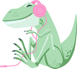 The dinosaur is listening to the player. Color isolated image.
