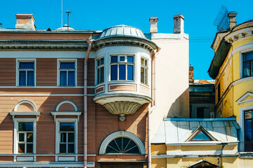 Classic vintage building facade with windows.