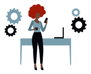 African-american offce worker, freelancer, business woman brainstorming vector illustration