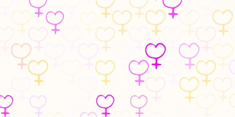 Light Pink, Yellow vector backdrop with woman's power symbols.
