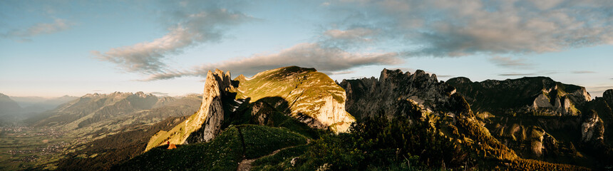 hiking in the Alps mountains Saxer Lücke and wild camping panorama