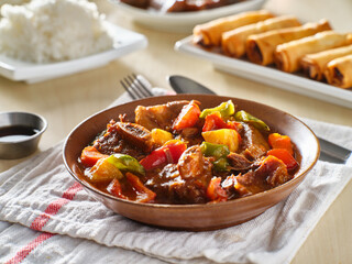 filipino beef kaldereta in bowl