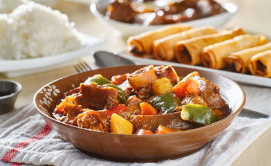 filipino beef kaldereta in bowl