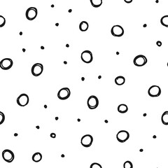 Doodle circles seamless pattern. Black dots texture background.