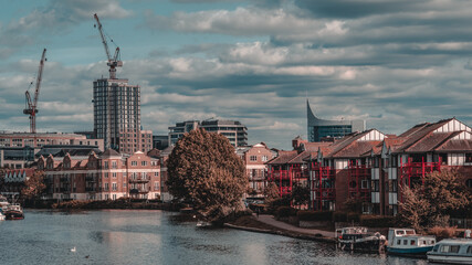 The beautiful view of coastline of the Thames river in Reading in England.