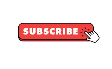 Subscribe button with hand click icon. Finger pointer clicking web site call to action. Clic vector.