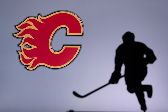 TORONTO, CANADA, 17. JULY: Calgary Flames Concept photo. silhouette of profesiional NHL hockey player