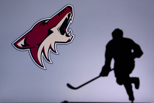 TORONTO, CANADA, 17. JULY: Arizona Coyotes Concept photo. silhouette of profesiional NHL hockey player