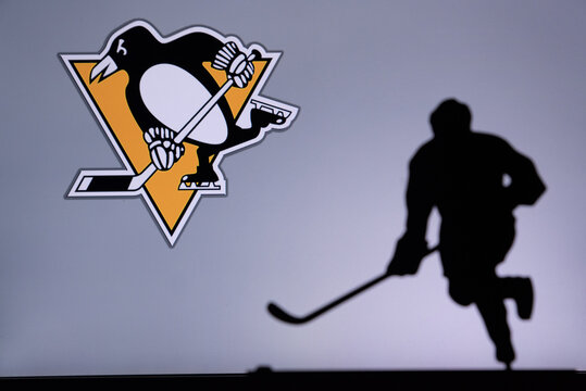 TORONTO, CANADA, 17. JULY: Pittsburgh Penguins Concept photo. silhouette of profesiional NHL hockey player