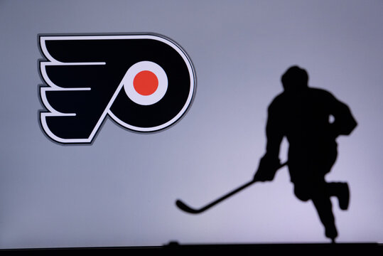 TORONTO, CANADA, 17. JULY: Philadelphia Flyers Concept photo. silhouette of profesiional NHL hockey player