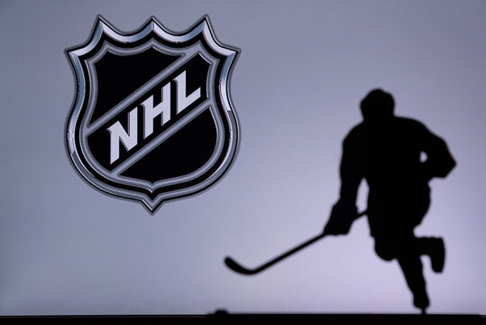TORONTO, CANADA, 17. JULY: National Hockey League Concept photo. silhouette of profesiional NHL hockey player