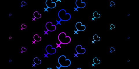 Dark Pink, Blue vector texture with women's rights symbols.