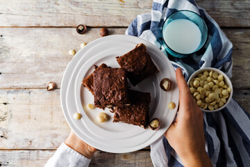 White chocolate chips macadamia brownie