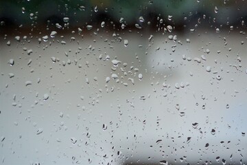 Rain drops or condensation on the glass.