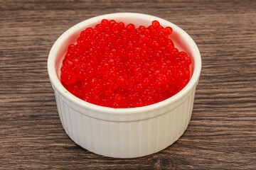 Red salmon caviar in the bowl