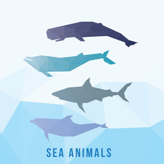 SEA ANIMAL ILLUSTRATION WITH TRIANGLE POLYGONAL STYLE