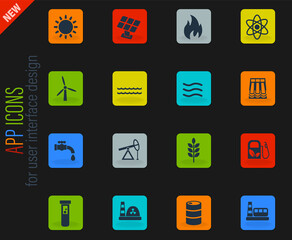 fuel and power icon set