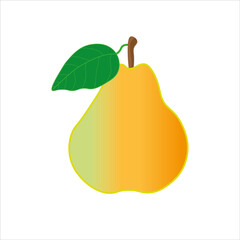 Whole pear fruit isolated on white background. Vector illustration in flat style.