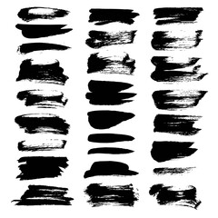 Abstract black smears big set isolated on white background
