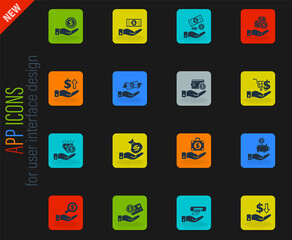 hand and money icon set