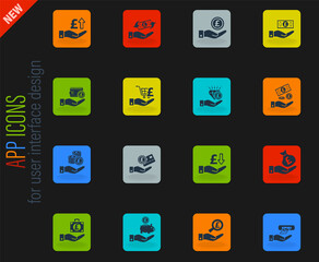 hand and money icon set