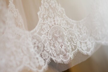 Lace and embroidery with beads on fabric