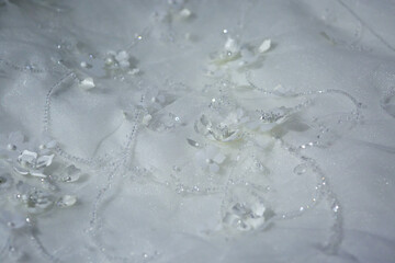 Lace and embroidery with beads on fabric