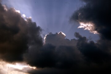 Fototapeta na wymiar Blue sky background, blue, white, gray and black clouds