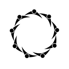 Group of nine persons in circle. Circle with people logo. Group of people icon. Meeting concept. Vector illustration