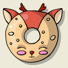 Glazed cute doughnut animals. Isolated donuts with glaze and bite