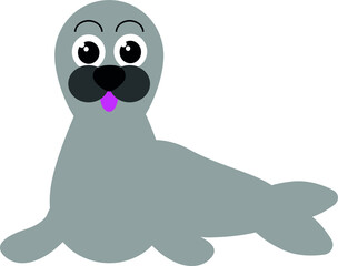 Cartoon children's theme. Sea lion with tongue out. Front View.