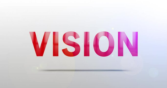 Vision. Particle Logo. Text Animation. Red Logotype on white grey background. Rotation and Slide. High quality 4k footage