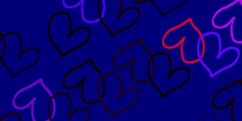 Light Pink, Red vector background with Shining hearts.