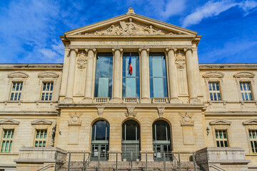 Fototapeta na wymiar Palace of Justice (Palais de Justice, 1885) - imposing law courts built in neoclassical style at Place du Palais in Nice, French Riviera, France.