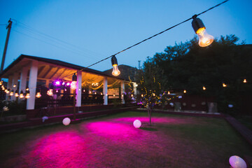Garlands of wedding lights decor night Banquet