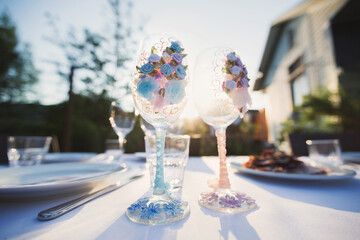 Glasses at a wedding Banquet. Table setting.