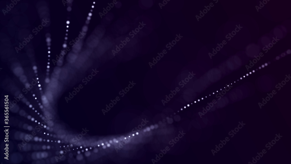 Poster Abstract background with the movement of luminous particles. Digital technology. 3D rendering.