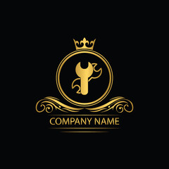 setting, repair logo template luxury royal vector service  company  decorative emblem with crown  