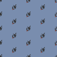 Dog hand drawing pattern. French bulldog cartoon wallpaper isolated on violet background. Seamless vector illustration art.