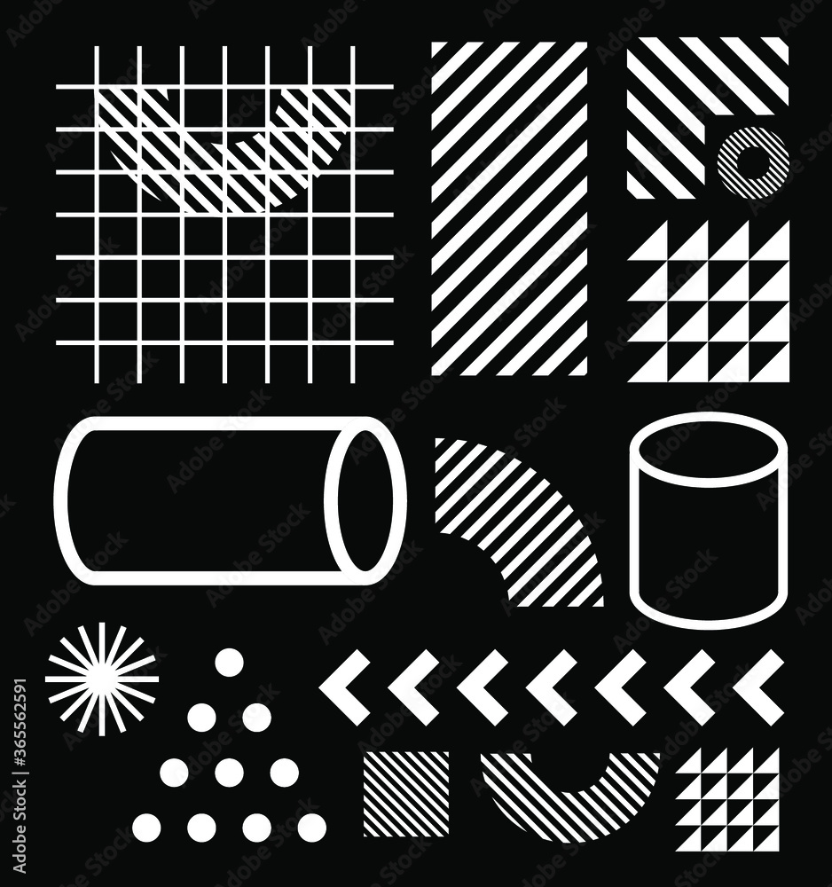 Poster set of abstract universal geometric elements and shapes for design. futuristic neo-memphis compositi